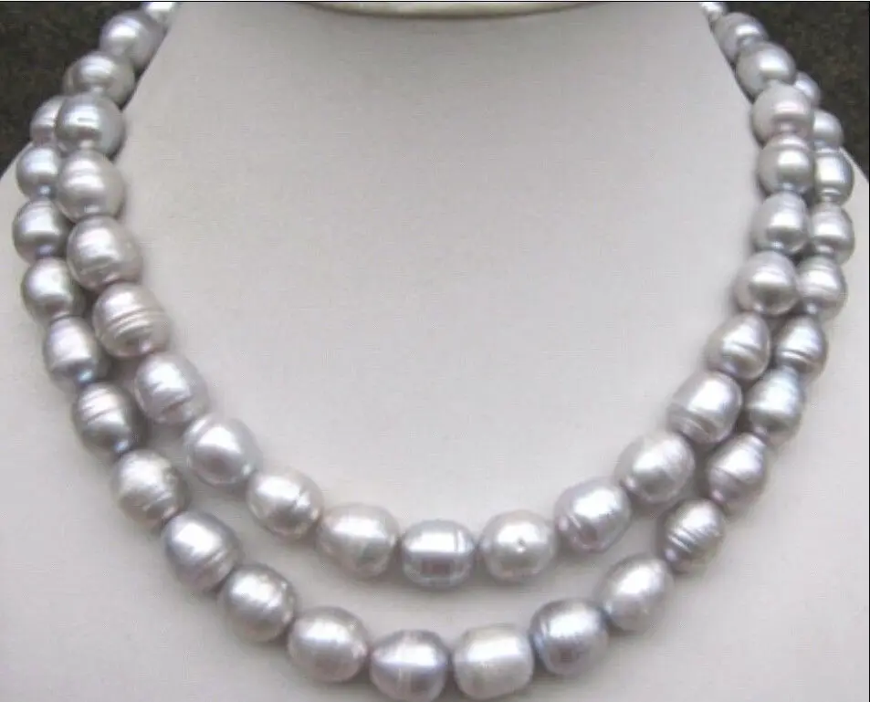 

BEAUTIFUL 9-10mm natural tahitian silver gray pearl necklace 32"
