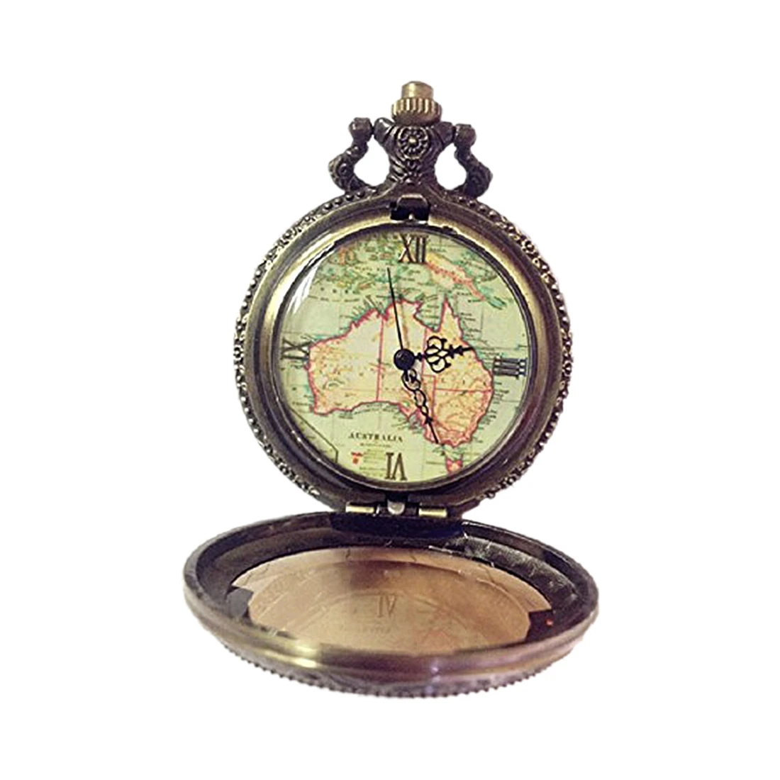 

Christmas Gift Retro Antique Chain Australia Map Pendant Necklace Pocket Watch