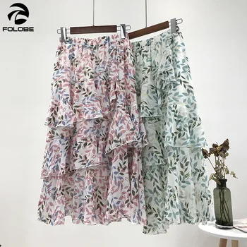 

FOLOBE Chiffon Print Skirt 2020 Summer Women Fashion Layers Maxi Skirts