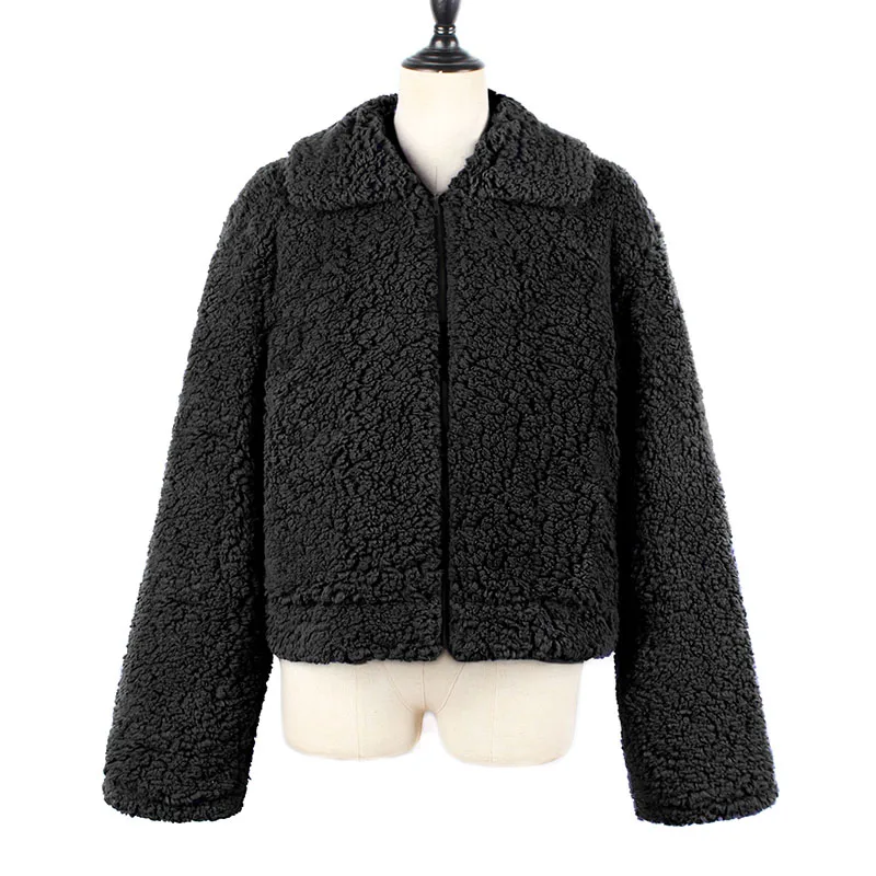 Anself, плюшевый мишка, пальто для женщин, искусственный мех, пальто для женщин, осень, элегантная, свободная, тонкая верхняя одежда, на молнии, пальто, плюшевый жакет для женщин, 3XL - Цвет: Черный
