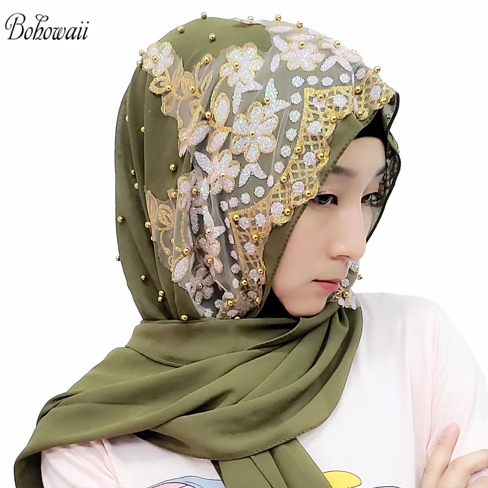 

10 Pieces BOHOWAII Foulard Hijab Muslim Scarf Shawl Luxury Brand Chiffon Turbantes Mulher 14 Colors Girls Musulmane Turbans