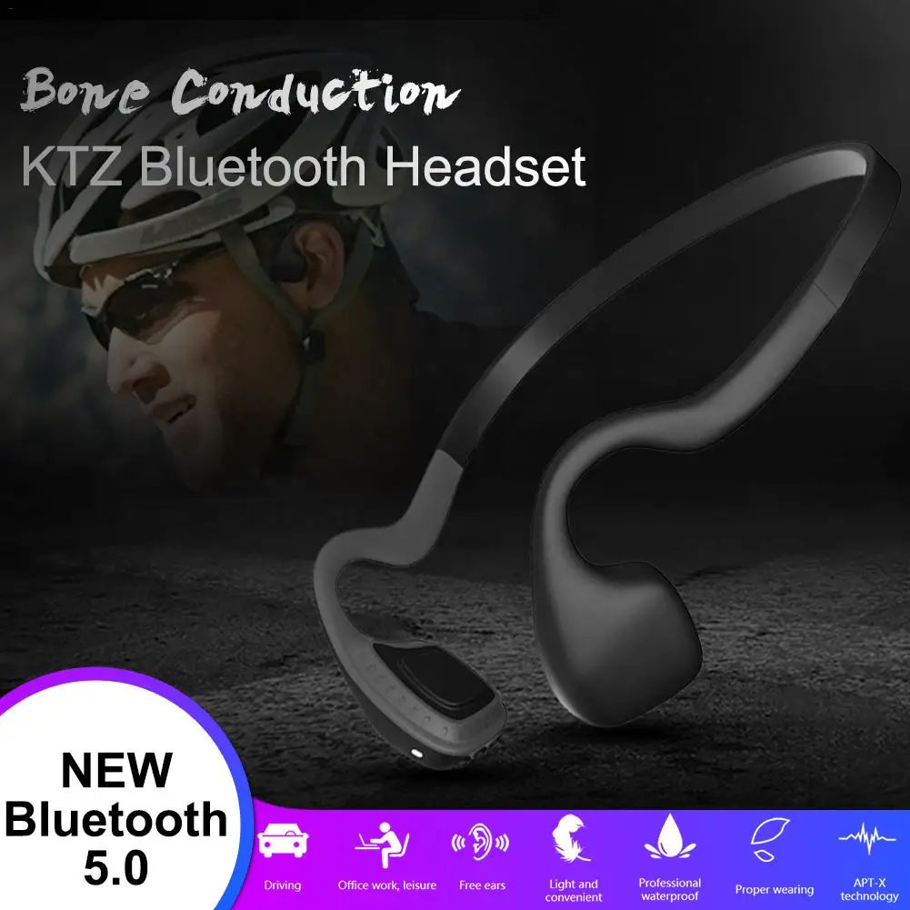 KTZ Bluetooth 5,0 Гарнитура костной проводимости Беспроводные спортивные наушники для бега наушники с креплением на шею для смартфона - Цвет: Black