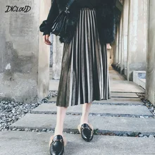 DICLODU модная плиссированная Женская юбка, Золотая Бархатная юбка с высокой талией, женская элегантная летняя длинная юбка Harajuku