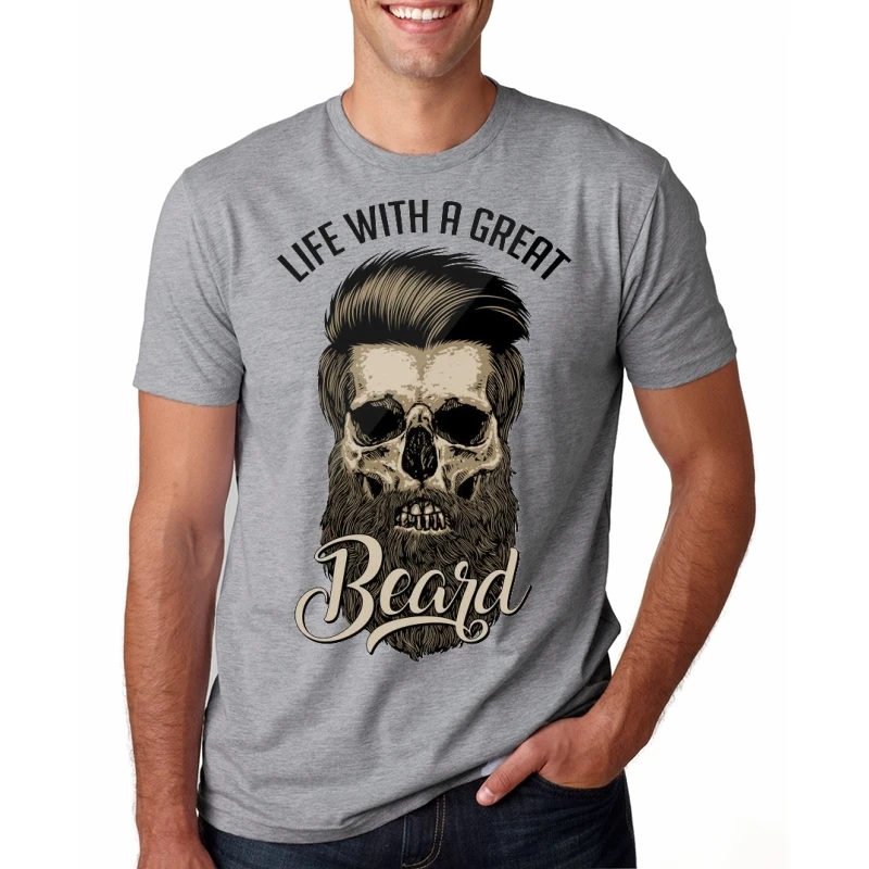 

Funny Print Men T shirt men cool tshirt Life With A Great Beard T-Shirt Mens skull hipster barber beards