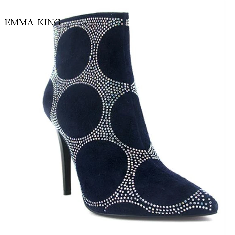 

New Crystal Circle Ankle Boots For Women Spring Autumn Pointed Toe Stilettos Botas Mujer Fashion Botines High Heels Ladies Shoes