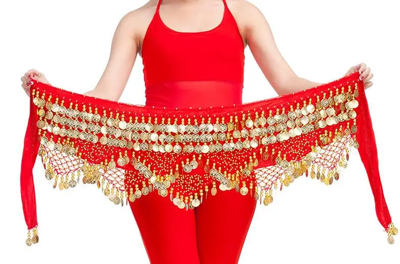 Женский милый шарф для Танцев Живота с золотыми монетами, юбки, обёрточная бумага, 150 см, 320 монет, фиолетовый, золотой, синий, красный, черный
