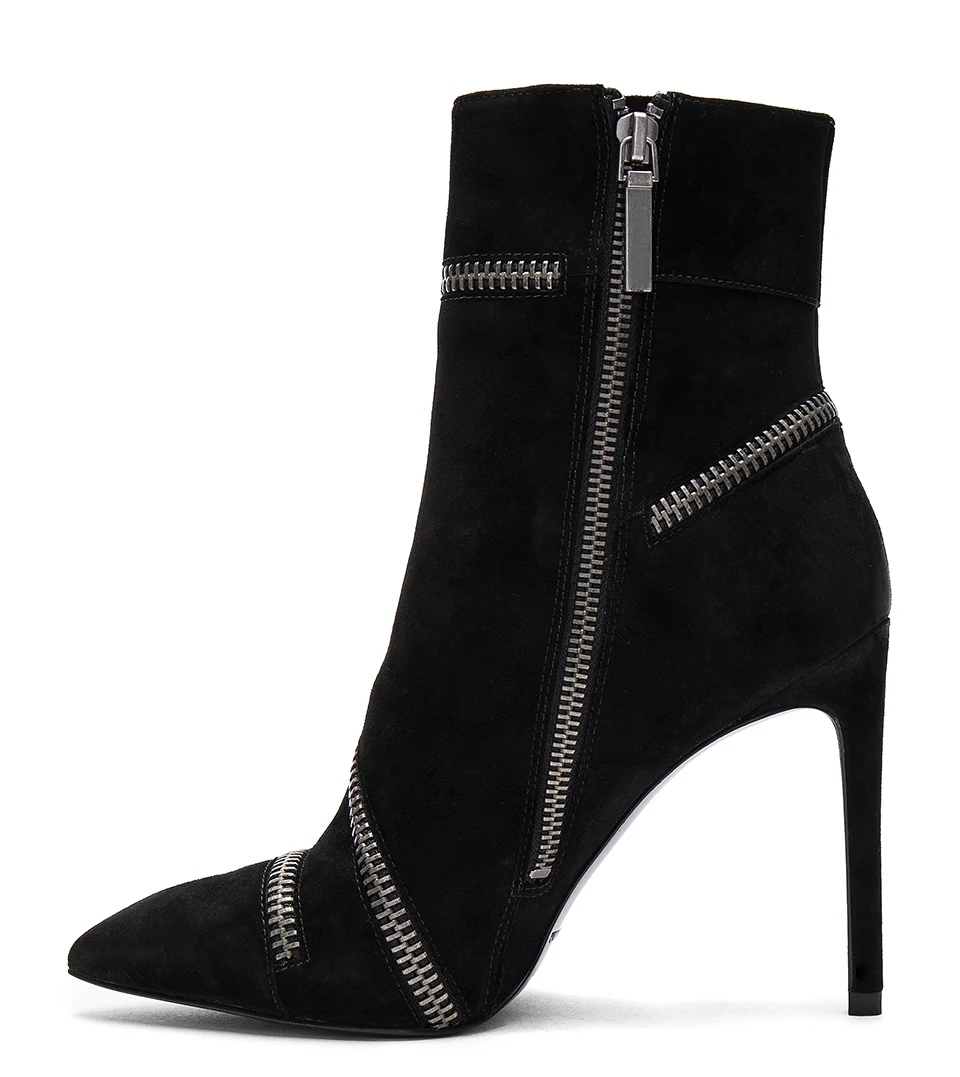 Bout Talon Dames Grande Chaude Gros Pointu Fermeture Suede Haute Chaussons Femmes Black Noir Cheville Stiletto Éclair 2018 Doublure Taille En Faux Bottes XaxIwEq7f