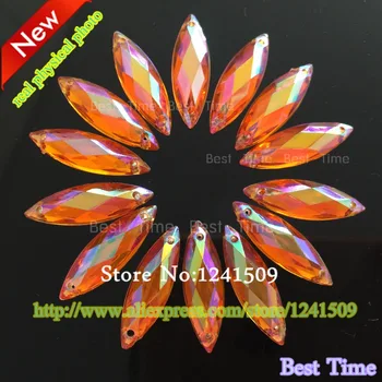 

DIY Rhinestones Loose Beads Hand Sewing 100PCS Orange AB Color 8x25mm Marquise Shape For Sew On Acrylic Garment Accessories