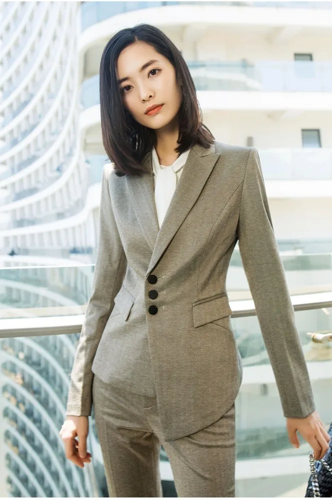 

High Quality Fabric Uniform Designs Pantsuits For Women Business Work Wear With Pants and Blazers OL Styles Trousers Sets