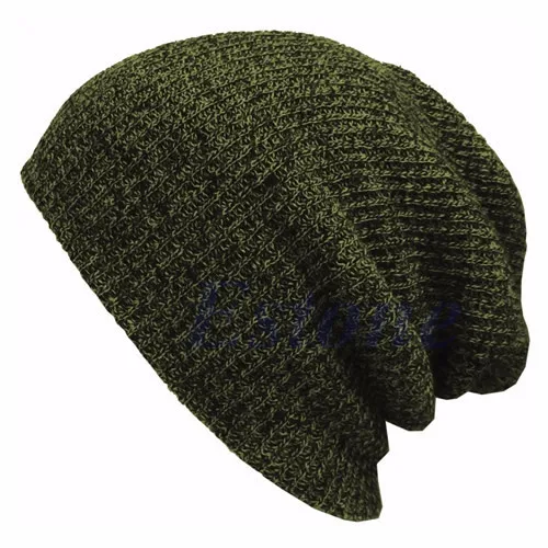 Army green Вязаная шапка в стиле хип-хоп, женская зимняя теплая Повседневная акриловая громоздкая шапка, вязаная крючком Лыжная шапка, женская мягкая мешковатая шапка Skullies Beanies для мужчин - Цвет: Army green