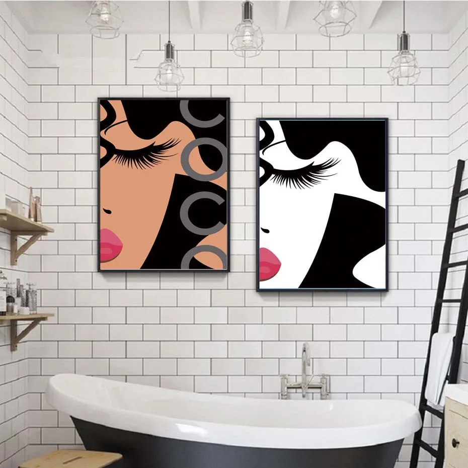 Creative-Woman-Portrait-Drawing-Wall-Art-Modular-Fashion-Canvas-Painting-Two-Color-Version-Posters-Prints-Living (2)