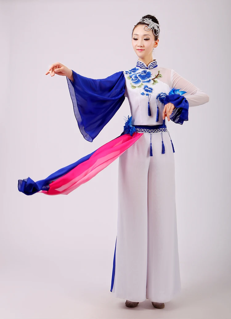 (0168) Chinese folk dance female Embroidery Chinese porcelain costum classical dance sequins yangko/fan/umbrella clothing