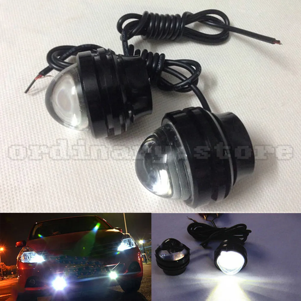 1 Pair Bright 15W Eagle Eye Hawkeye White LED Car Headlight DRL Daytime Running Light Driving