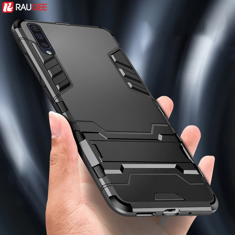 

Raugee Case For Samsung A50 Case Luxury Soft TPU+Hard Plastic PC Bumper Kickstand Black Case For Samsung Galaxy A50 Cover
