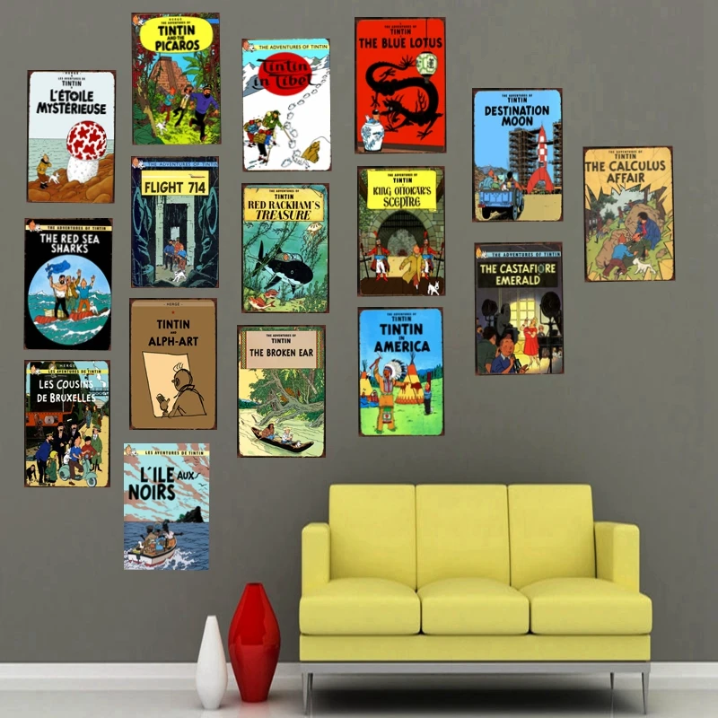

Tintin Cartoon Movie Tin Sign Metal Retro Vintage Pub Cafe Home Art Kids Room Wall Decor Unique Gift Cuadros A-1088
