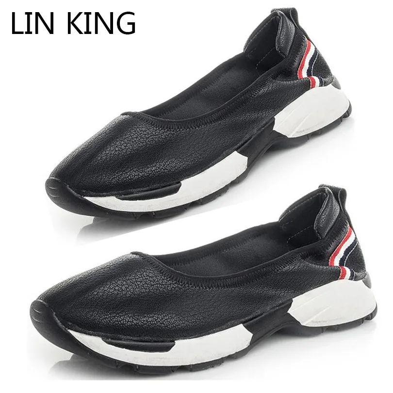 

LIN KING New Spring Autumn Women Casual Shoes Slip On Round Toe Wedges Shoes Shallow Mouth Breathable Lazy Loafers For Female
