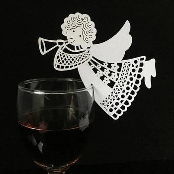 

10 Colos 50pcs Laser Cut Angel Table Mark Wine Glass Name Place Card Wedding Birthday Baby Shower Party Favor christmas Supplies