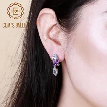 GEM'S балетные 925 пробы серебряные конфеты геометрические серьги натуральный голубой топаз серьги с аметистом для женщин Свадебные украшения