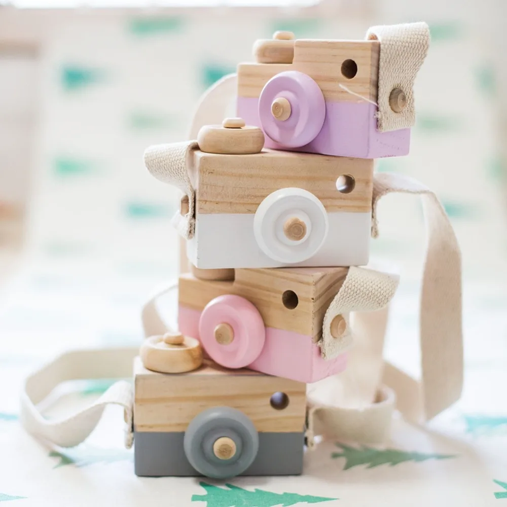 $5.28 Mini Wooden Camera Cute Cartoon Baby Toy Kid Creative Neck Camera Photography Prop Decoration Educational Children Play House