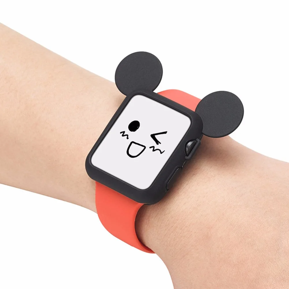 CRESTED Cute cartoon Mouse rabbit ears Soft Silicone protective for Apple Watch case iWatch 1/2 42 mm/38 Colorful cover shell