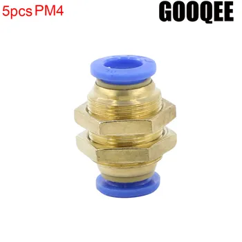 

5PCS PM4 Dia 4mm to 4mm Pipe Pneumatic Bulkhead Union Push In To Connect Fitting Tube One Touch Brass Quick Fitting