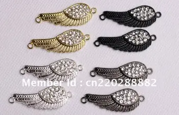 

Free Shipping Fashion Crystal Jewelry 40PCS Angel Wings DIY Spacer Pave Connector For Bracelet and Jewelry Makings