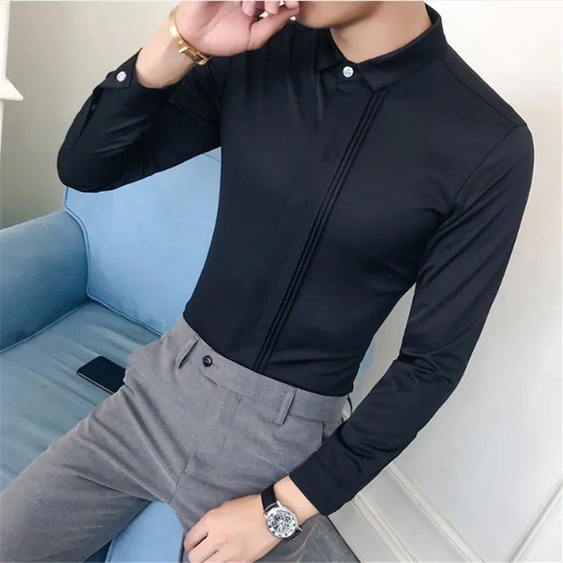Мужские повседневные рубашки с длинным рукавом Slim Fit плюс размер Выпускной/вечерние рубашка-смокинг модная классическая рубашка мужская брендовая новая однотонная Простая рубашка