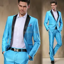 Новое поступление небесно-голубой атласный Жених приталенные смокинги 2 шт Мужские свадебные костюмы для званого обеда Лучший мужской костюм на заказ
