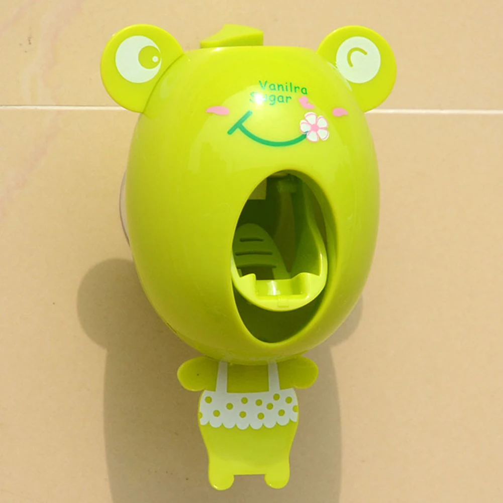 Practical Strong Suction Sucker Funny Cartoon Style Bathroom Household Toothbrush Holder Children Automatic Toothpaste Dispenser - Цвет: Frog