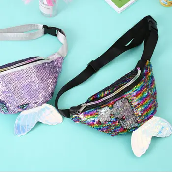 

New Women Waist Pack PVC Belt Bag Chest Pouch Ladies Fashion Mermaid Sequined Hip Bum Bag Small Waist Bags