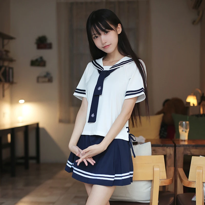 夏日本と韓国海軍のスタイル白セーラースーツ Jk 女子高生制服リボン半袖制服セット School Uniforms Aliexpress