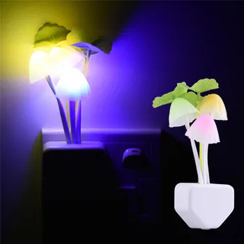 

Romantic Colorful LED 110-220V 3 LEDS Mushroom Night Light Bed Lamp Home Illumination Light sensor automatic startup EU US Plug