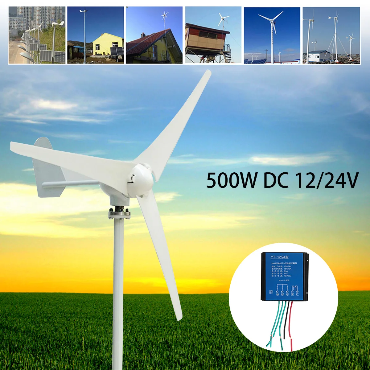 

Max 600W Wind Turbine Generator DC 12V/24V with 3 Blade Power Supply + Charge Controller For Home Outdoor Streetlight