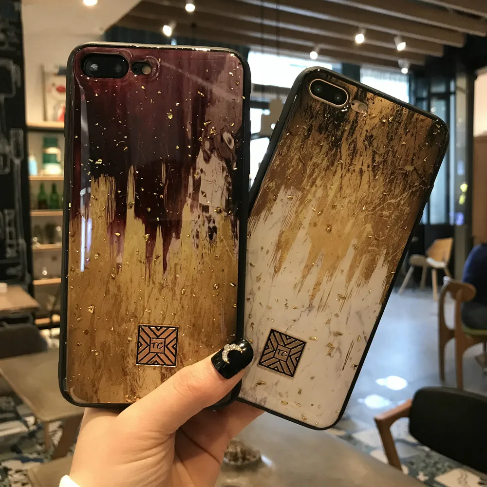 

Luxury Epoxy Gold Foil Flash Phone Case For iPhoneX XR XS Soft TPU Silicone Epoxy Phone Case For iPhone7 8 6 6S Cover