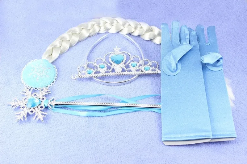 1 комплект, розовая, синяя Корона Эльзы принцессы Анны, подарок для косплея, Детская тиара, аксессуары для волос, брендовая тиара, косплей парик с короной, волшебная палочка+ перчатка