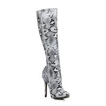 Sexy Party Stiletto High Heel Women Knee-High Boots Stivali al Ginocchio Donna Tacco Alto a Spillo Modisch Abiball YJ0640CBT-b8 pelle di serpente donna stivali nuova moda punta a punta tacchi alti sopra gli stivali al ginocchio sexy serpente pompe della