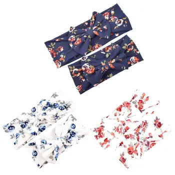 

2pcs/set Mother Kids Hairband Infant Bowknot Flower Print Elastic Hairband Accessories Mummy Baby Headwear for Baby Photo Props
