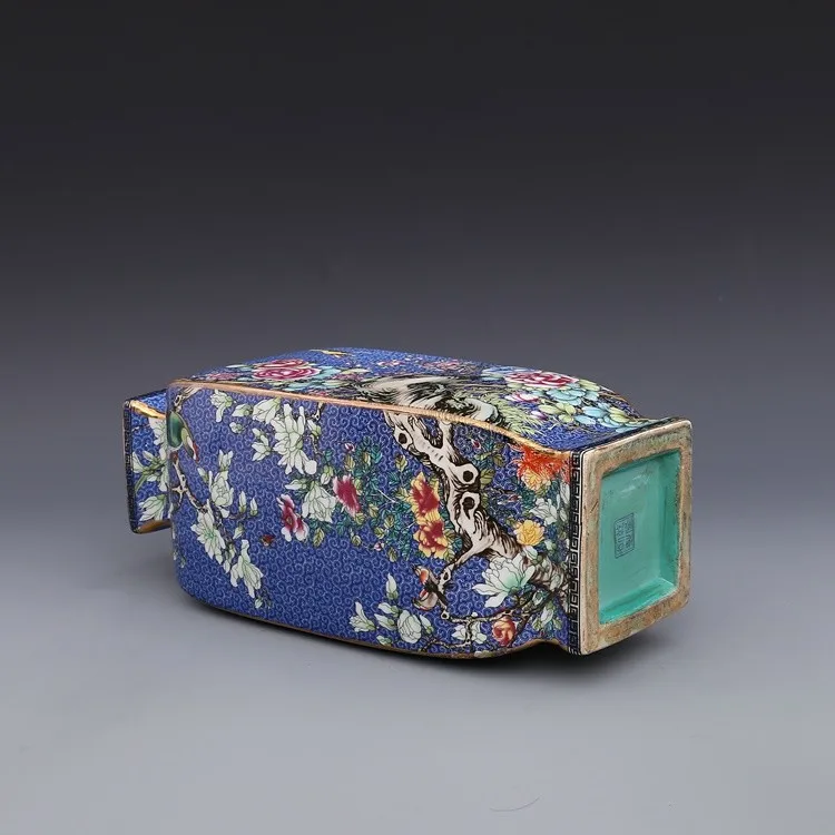 Qing Dynasty Qianlong год марка эмаль цветок и птица площадь большая ваза античный фарфор древняя фарфоровая коллекция