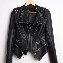 Модные кожаные куртки женские новые весенне-осенние модели с заклепками тонкий 5XL плюс Размер мотоциклетная кожа PU