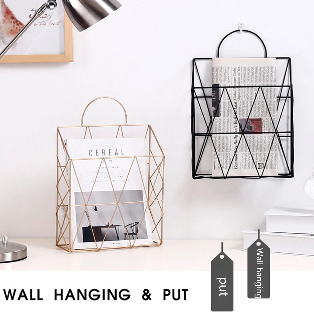 Billig 2019 neue Heißer Verkauf Mode Speicher Korb Tragbare Wand Hängende Lagerung Rack Netto Eisen Schreibtisch Halter für Magazin Zeitung