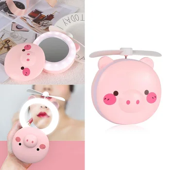 

Portable Small Fan LED Mirror Pocket Fan USB Charging Mini Handheld Fan with Mirror LED Light Vanity Lights For Makeup Supplyies