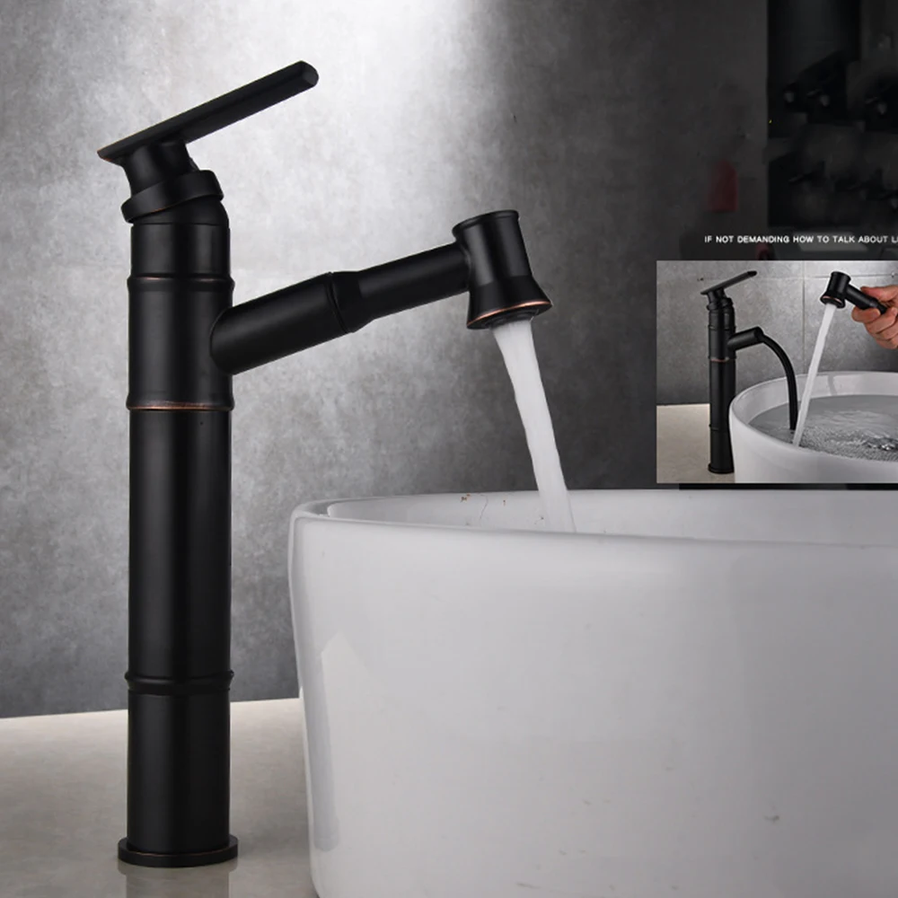 

Faucet Home Pure Copper American Black Pull-out Faucet Telescopic Shampoo Wash Faucet