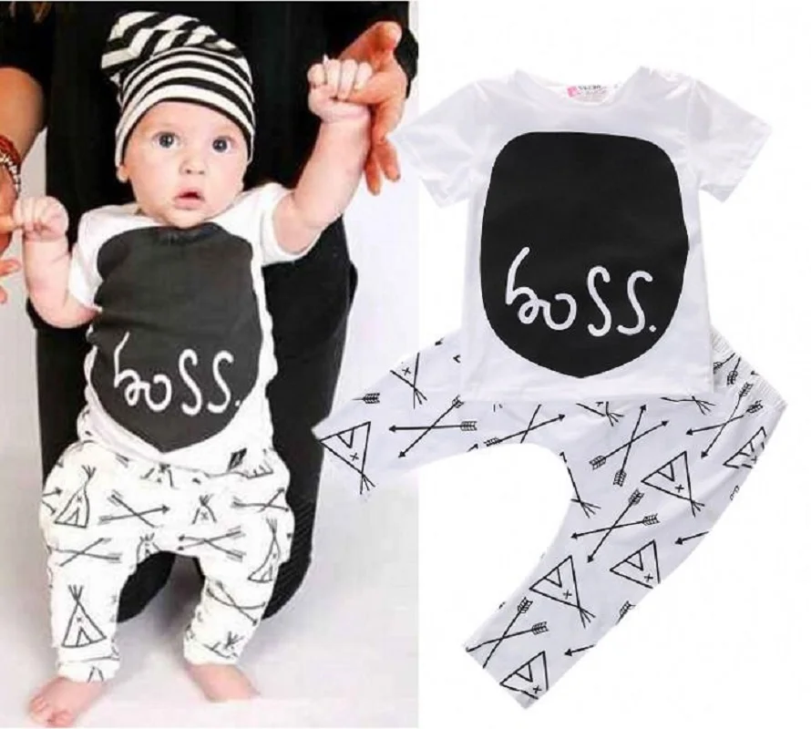Baby Boys Girls Clothes Sets Cute Cartoon Letter Outfits Newborn T Shirt+Trousers Vetement Enfant Fille Garcon