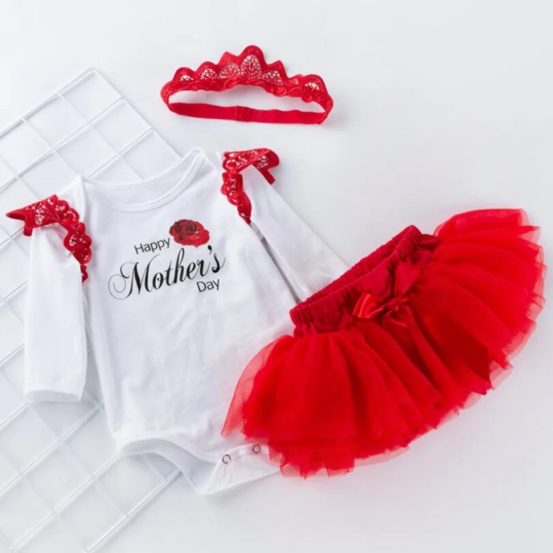 Mommy Love для маленьких девочек одежда с длинным рукавом боди кружевные юбки оголовье балетная пачка для новорожденных Счастливый День матери одежда для малыша