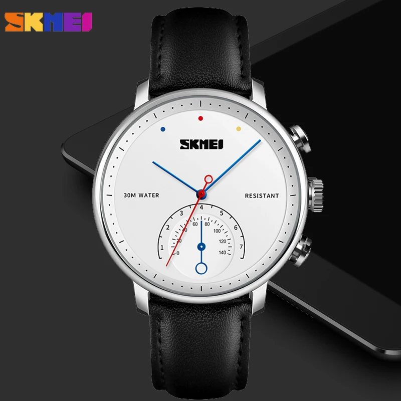 Azul del reloj SKMEI nueva moda reloj de cuarzo de los hombres de negocios Simple correa de reloj de cuero de hombre reloj impermeable reloj de pulsera reloj Masculino