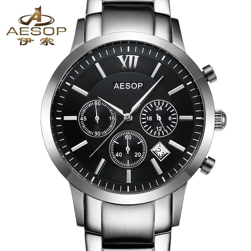 

AESOP Men's Watch Business Wristwatch Waterproof Stainless Multi-Function Chronograph Luxury Auto Date Quartz Relogio Masculino