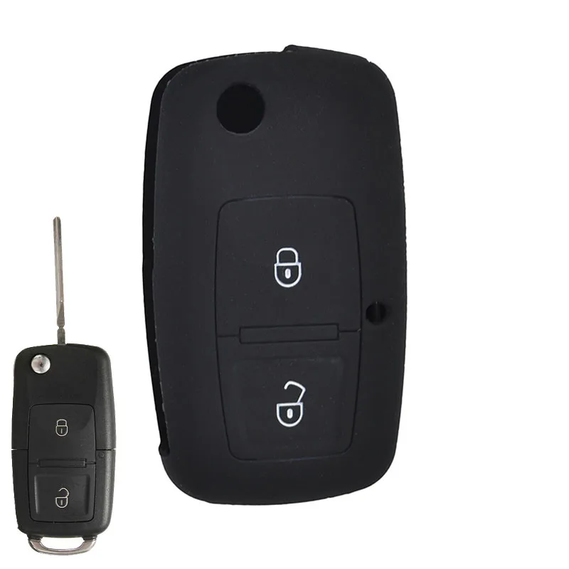 BLACK Силиконовый чехол для ключей с 2 кнопками, чехол для Vw MK4 Seat Altea Alhambra Ibiza Polo Golf 4 5 6 Transporter Amarok Sharan - Название цвета: BLACK