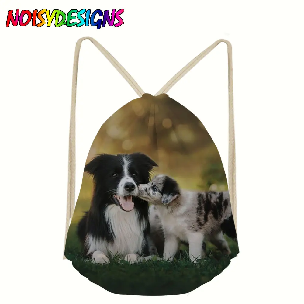 Border Collie Drawstring рюкзак для мужчин Tote строка Подростковая сумка через плечо обувь мальчиков посылка Сумки собака узор тренажерный зал