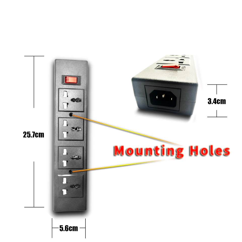 Блок питания PDU с 4 разъемами, универсальная розетка 2500 Вт, защита от перегрузки, безопасный переключатель, удлинение затвора C13, розетка IEC60320 C14