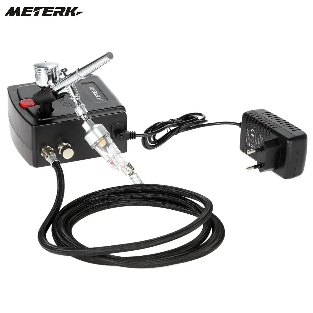 

Meterk 100-250V 0.3mm Gravity Feed Dual Action Airbrush Air Compressor Kit Spray Model Air Brush Tool Set